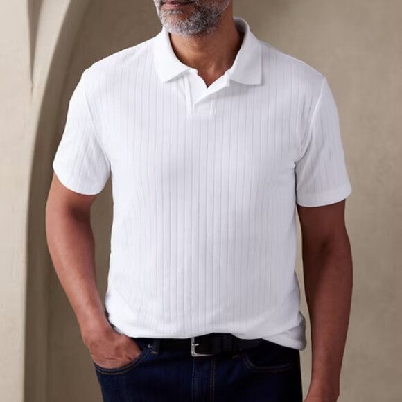 Banana Republic Factory Men's White Ribbed Polo, Large, Good Used Condition - Picture 1 of 1